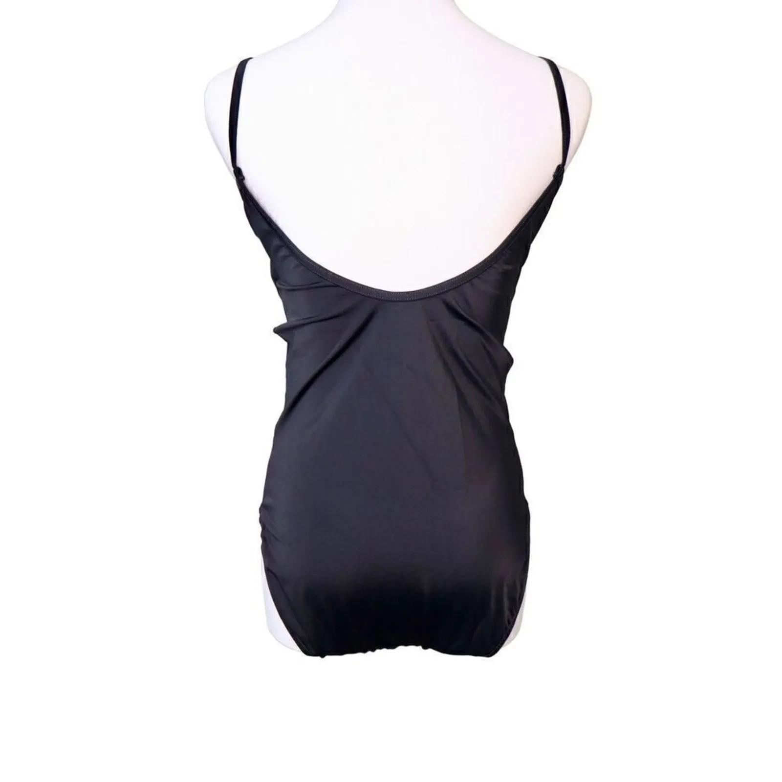 Black Athletic U Back One Piece Swimsuit‎ Moderate Coverage MEDIUM Minimalist - Image 2
