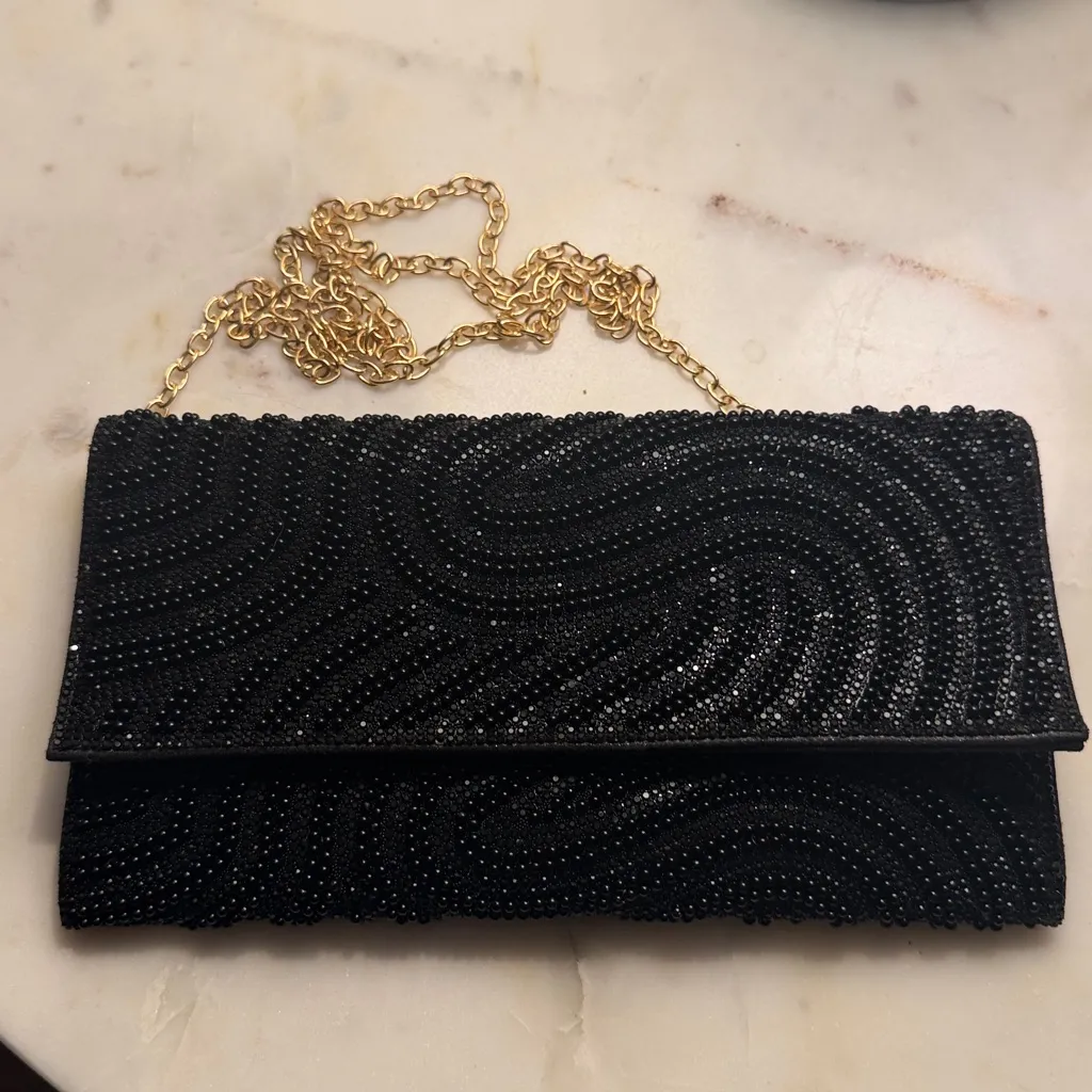 Badgley Mischka beaded sequin black evening bag clutch crossbody NEW - Image 2