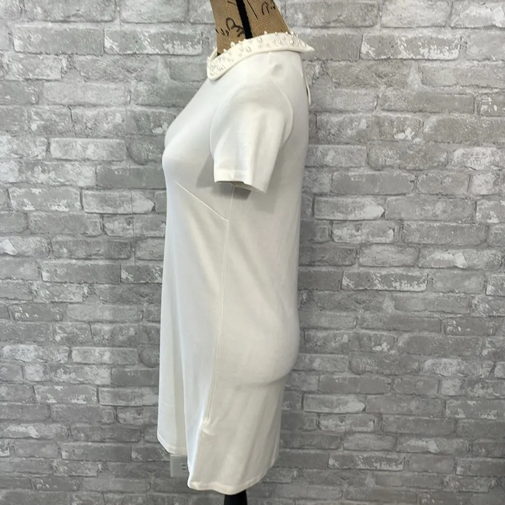 H&M White Jersey Knit Pearl Dress - Image 3