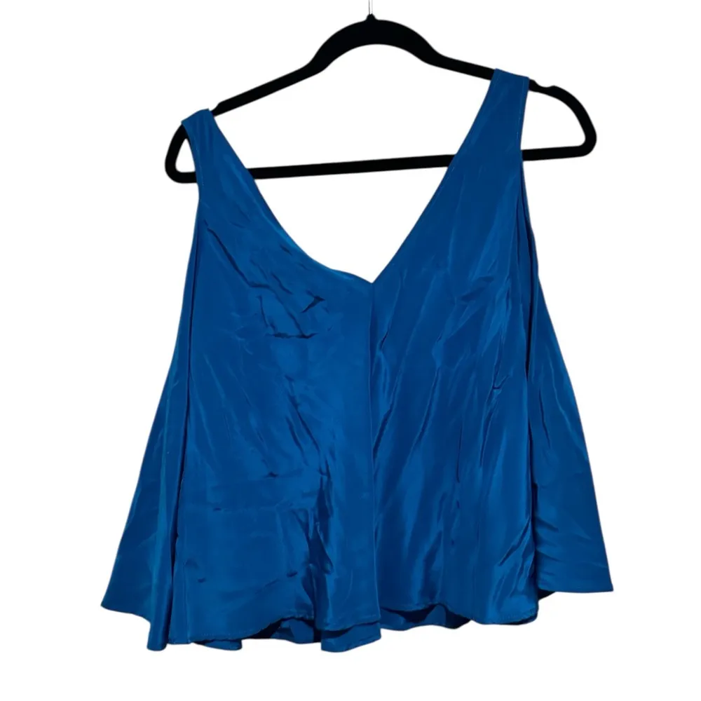 AMANDA UPRICHARD DEEP TEAL BLUE LONG SLEEVE VNECK FLARE FLUTTER BLOUSE TOP - Image 3