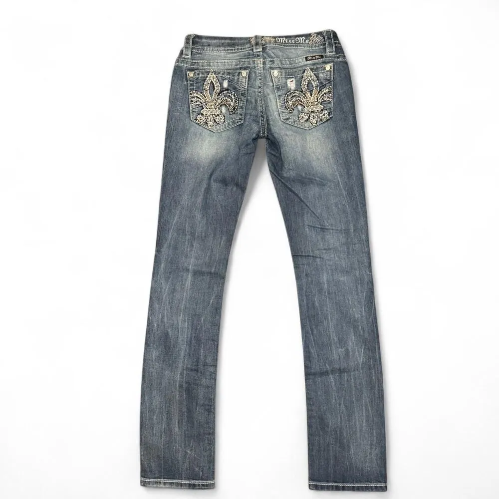 Miss Me Women's Signature Straight JE8448T3L Embellished Blue Jeans Size 27 - Image 3