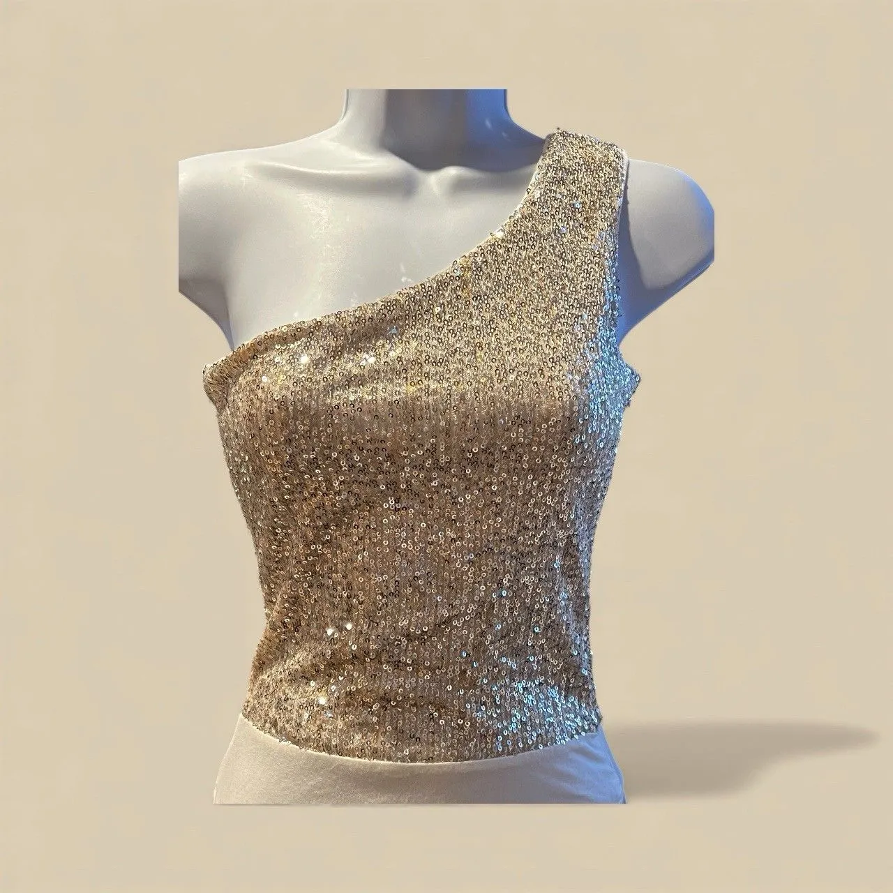 superdown  Remi One Shoulder Bodysuit Gold Sequins Button Snap Size XS - Image 5