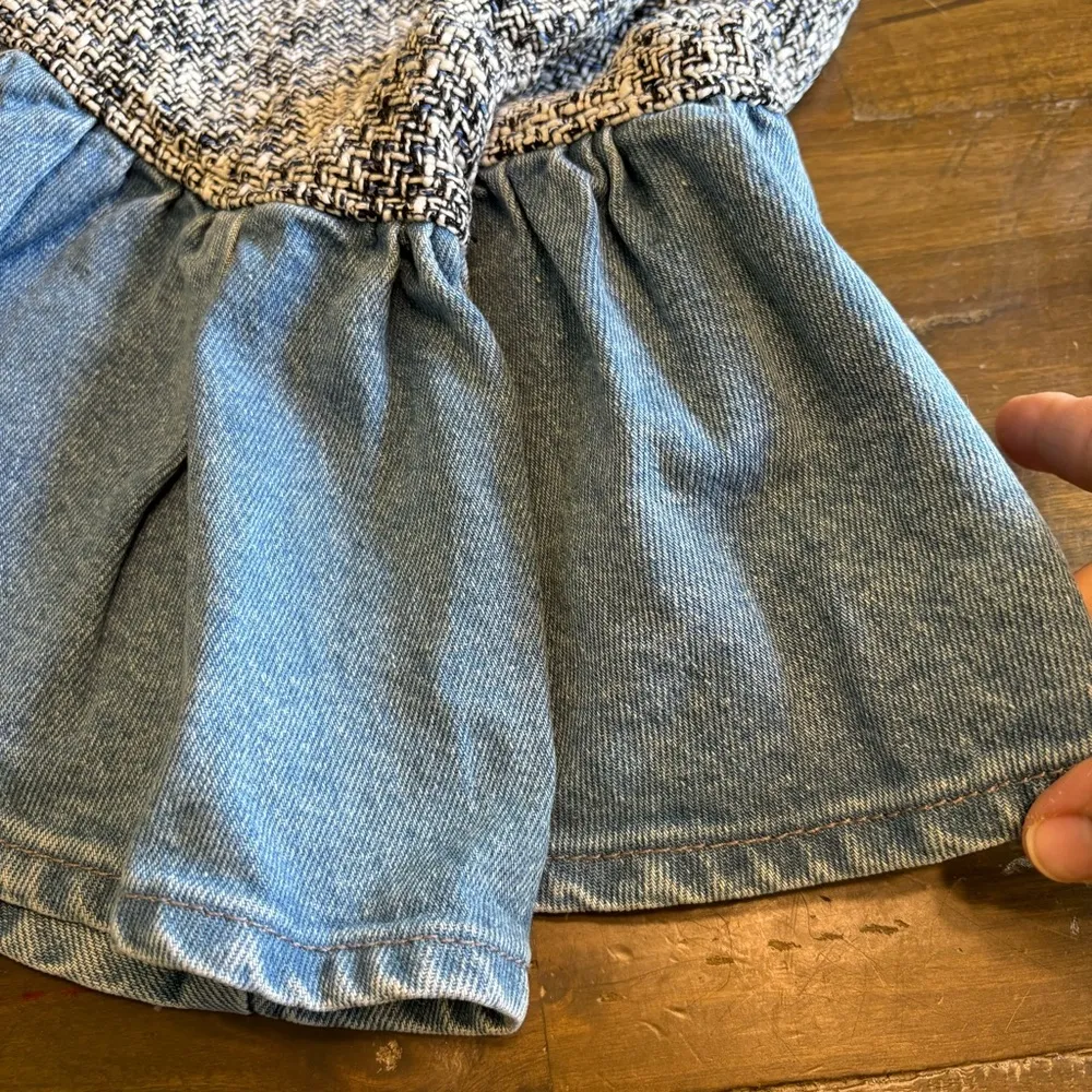 Zara Mixed Media Skirt Tweed Denim Ruffle Mini Large Girly Preppy Academia L - Image 10