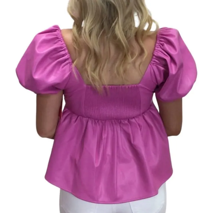 Buddy Love Pink Faux Leather Puff Sleeve Top Women’s. Size S - Image 8