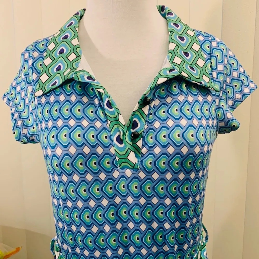 LAUNDRY by Shelli Segal blue/green geometric print dress. - Image 5