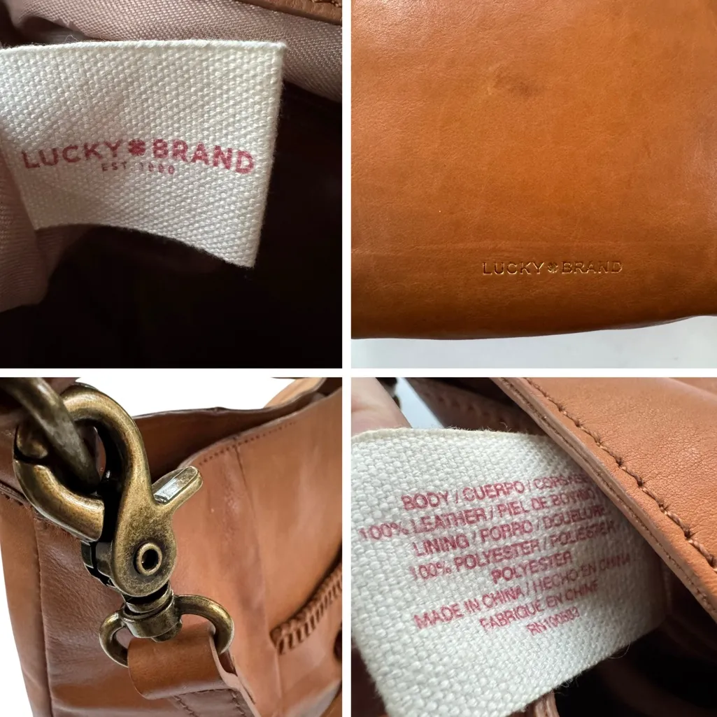 Lucky Leather Tote Shoulder Crossbody Bag with Tassel Cognac - Image 8