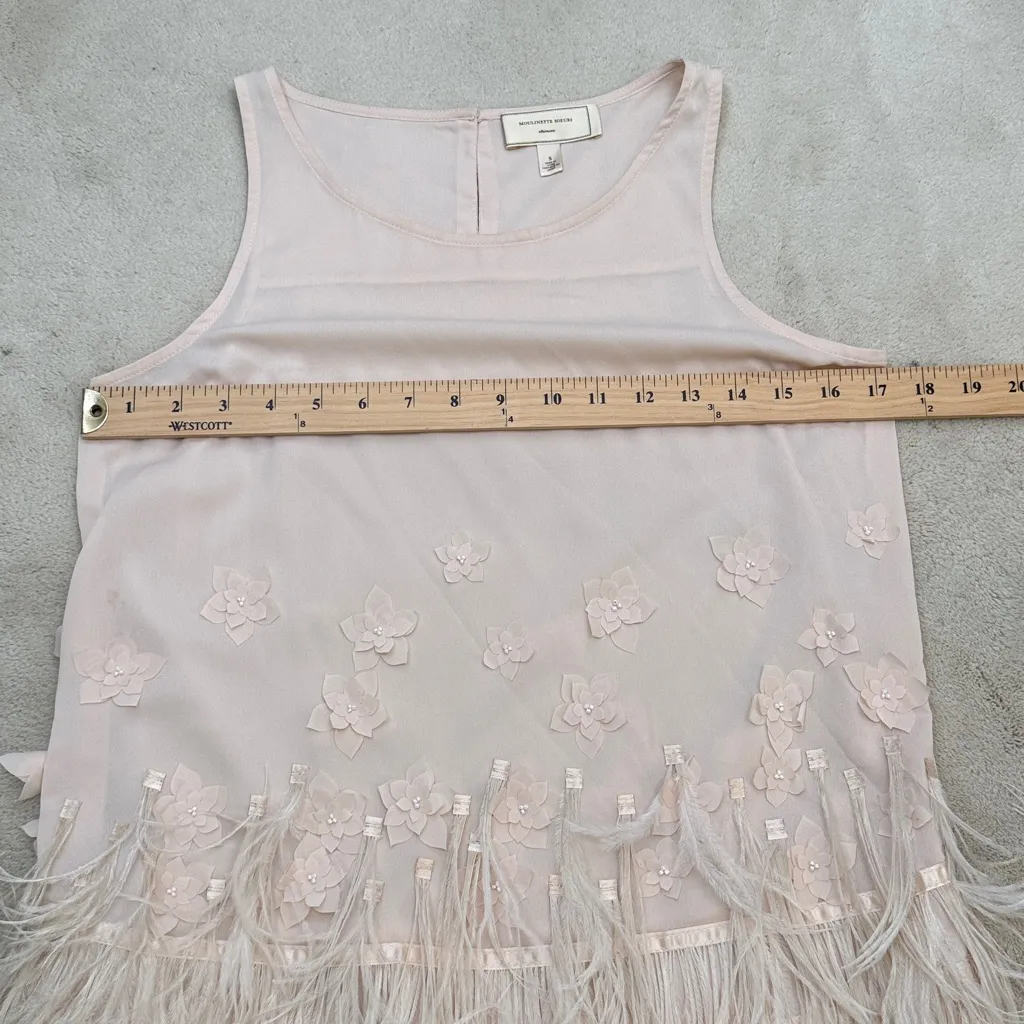 Moulinette Soeurs Anthropologie Feathered Fringe Floral Blouse Tank Top Small - Image 12
