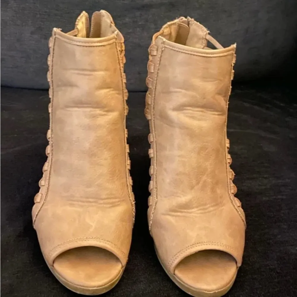 Rampage Tan Peep Toe Ankle Boots | Booties | Heels - Image 3