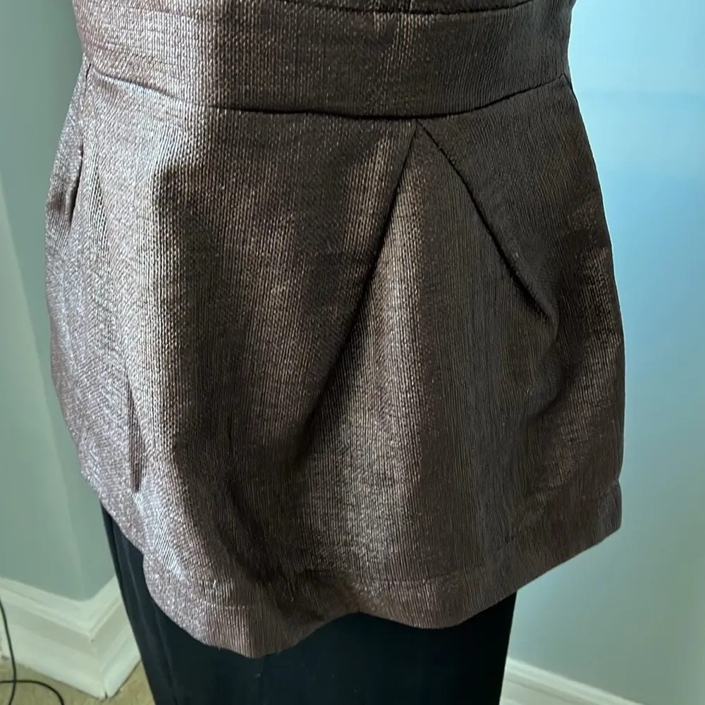 Liviana Conti Brown deep vneck sleeveless peplum fit flare top mini dress Small Size undefined - Image 12