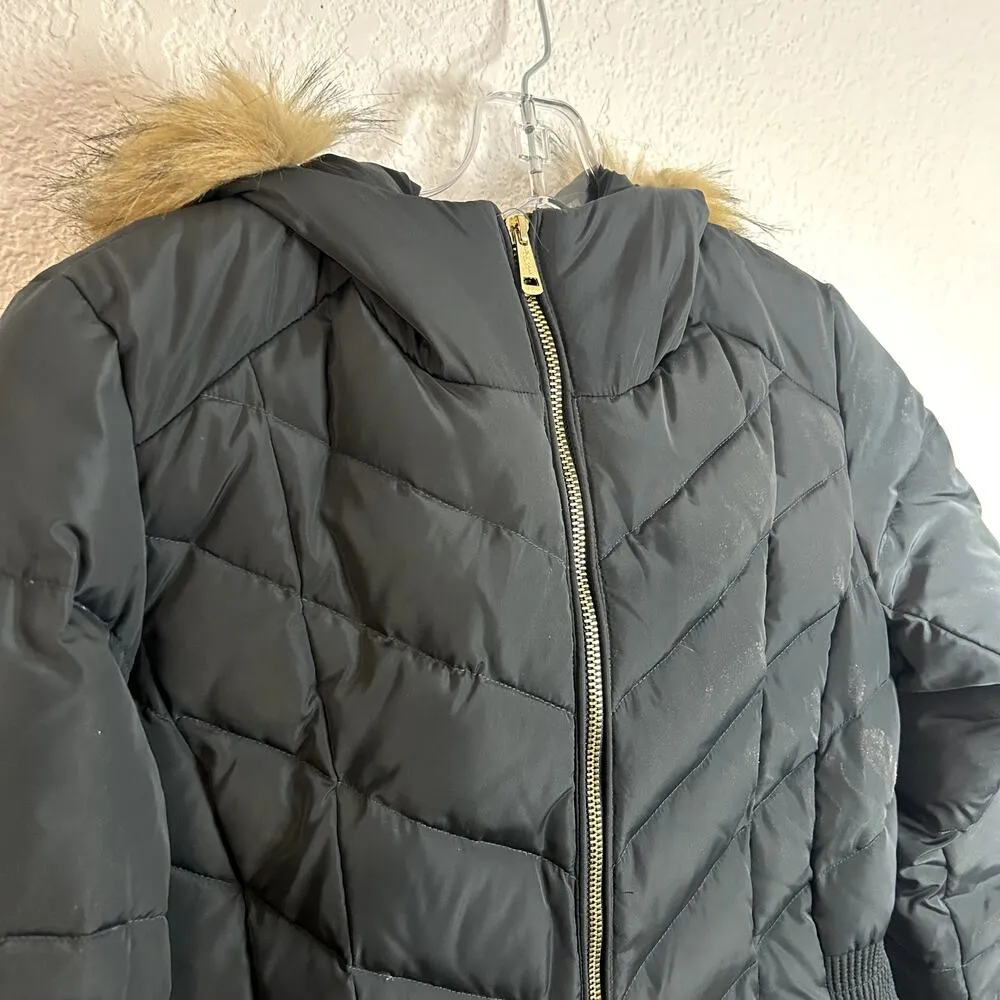 Cole Haan Signature Down Quilted Parka Puffer Jacket Coat Faux Fur Gray Brown - Image 5