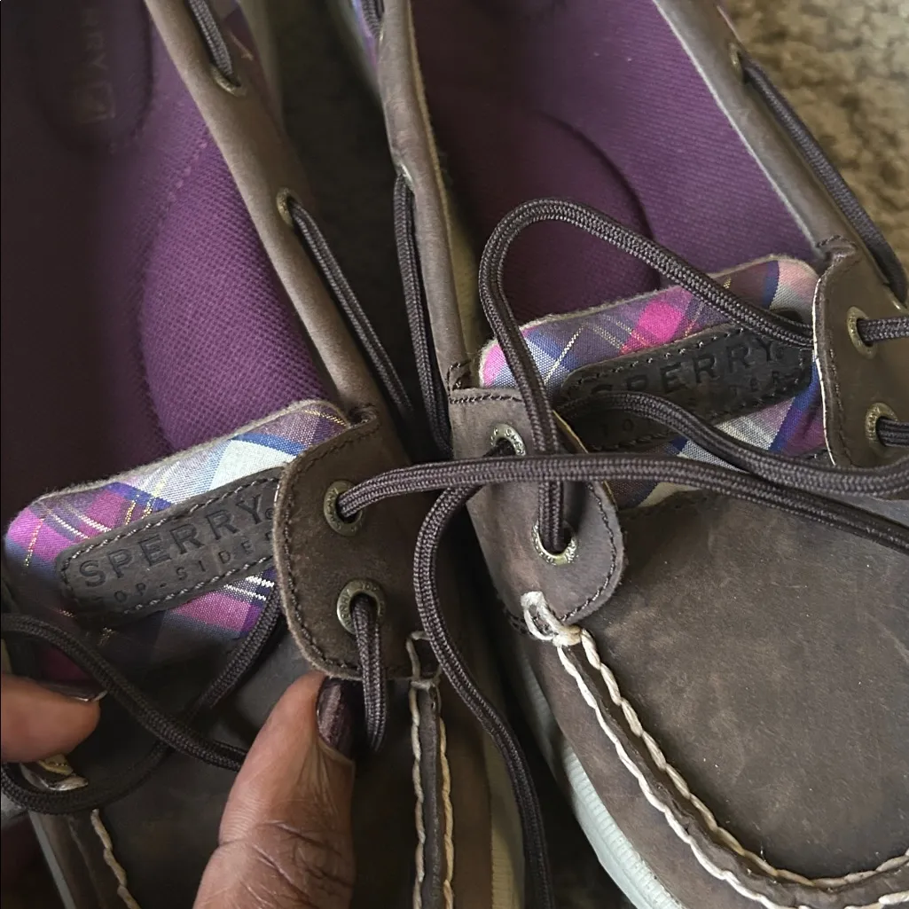 Brown and Purple Plaid Sperry Boat Shoes - Image 9
