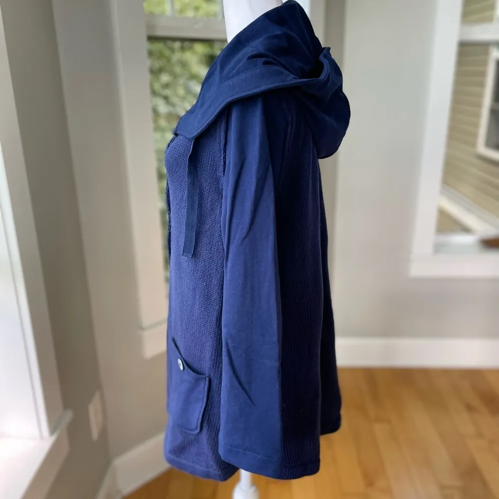 Pure Handknit Navy Blue Hooded Sweater Jacket Shacket Size Medium - Image 2