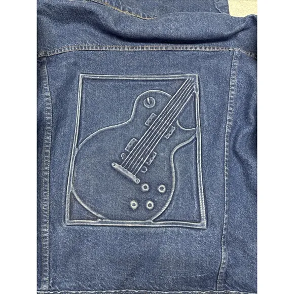 Vintage Denim Jacket Medium Jean Trucker Guitar Band USA ‼️FLAW NOTED SEE PICS‼️ Blue - Image 2