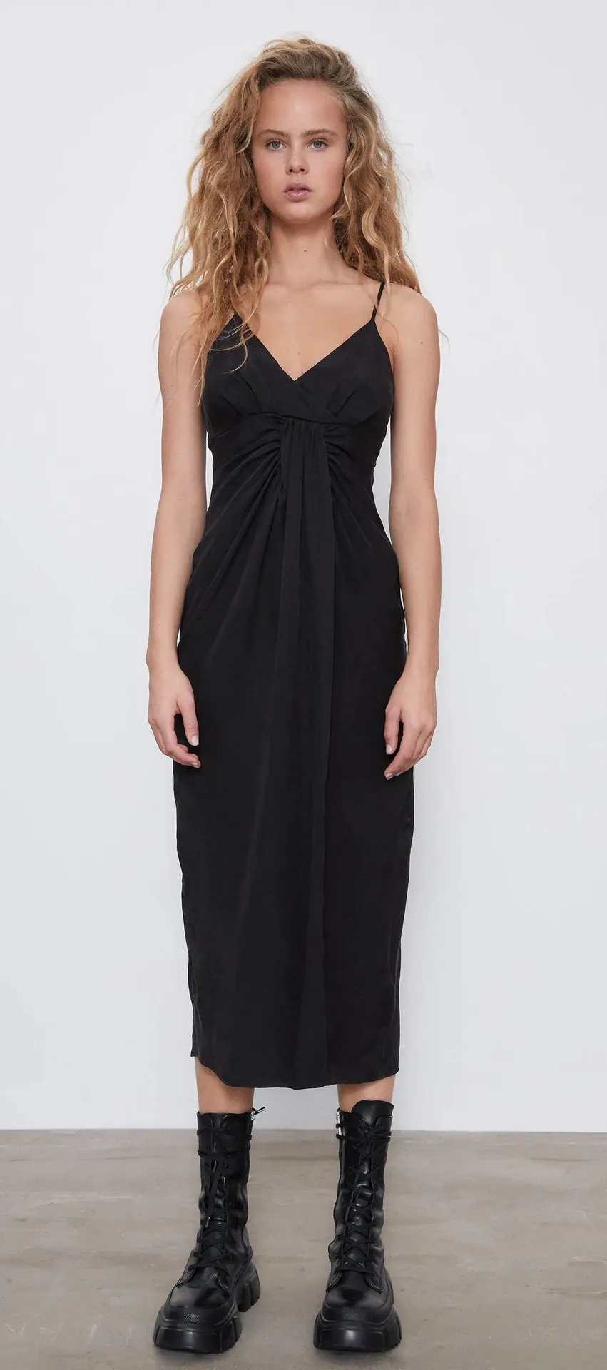 ZARA NWT  Black Draped Adjustable Straps Midi Dress - Image 2