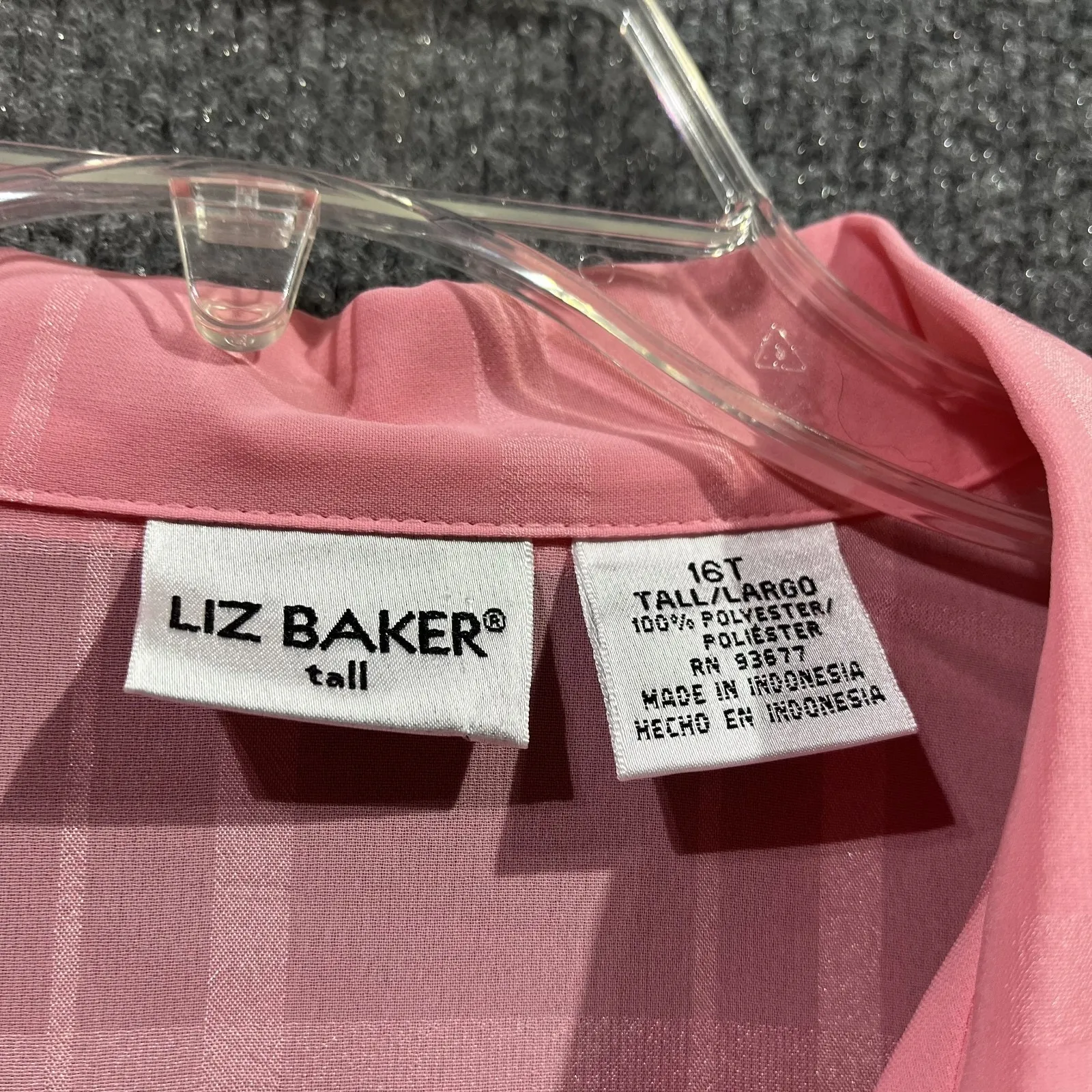 Vintage Liz Baker Shirt Womens 16 Pink Semi Sheer Windowpane Button Up Retro - Image 4