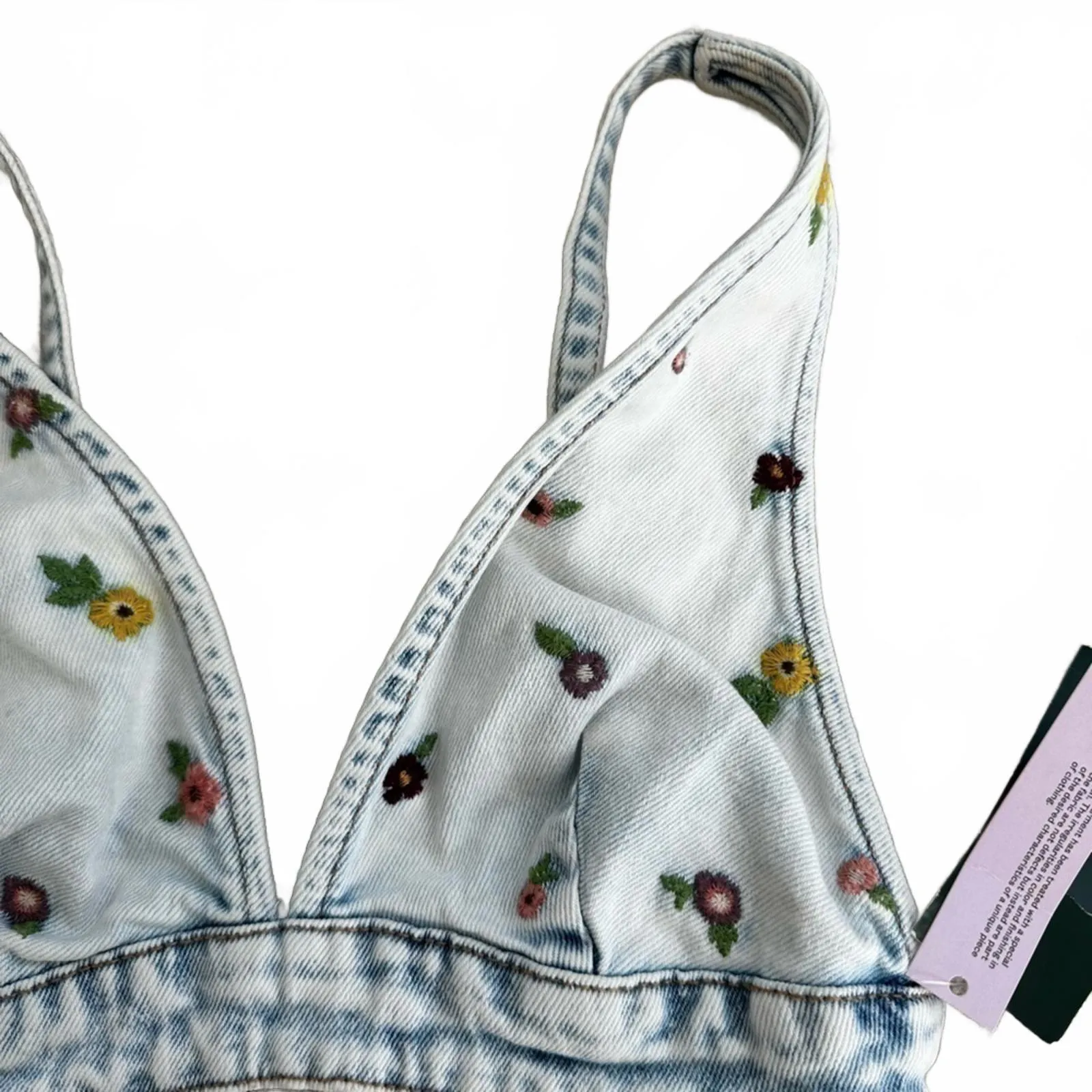 Triangle Cup Cotton Denim Tank Top Wild Fable NWT Acid Wash Floral XXS - Image 4