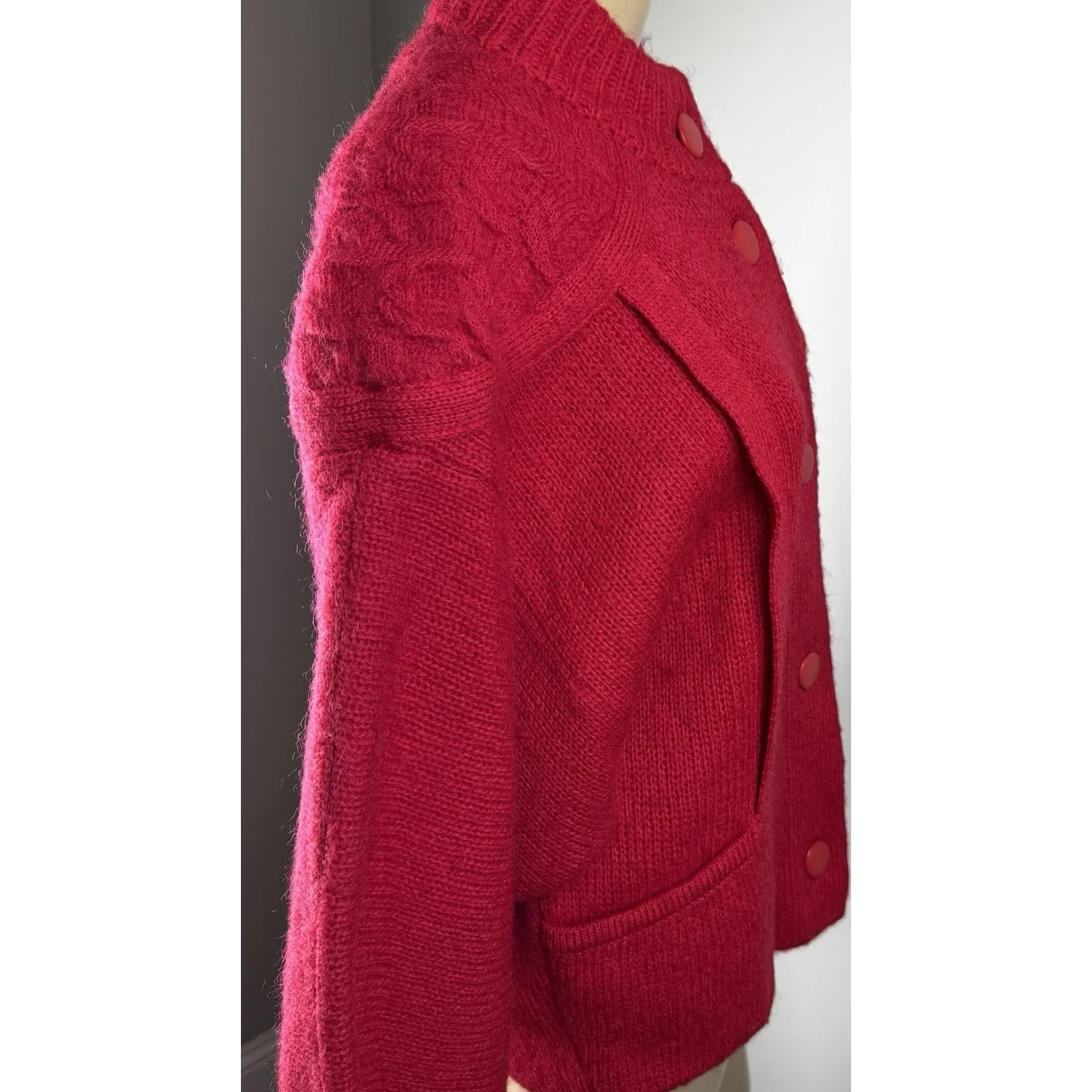 I.B. DIFFUSION Cardigan Sweater Coat Sz S Women's Red Wool Mohair Cozy Soft Vtg - Image 11