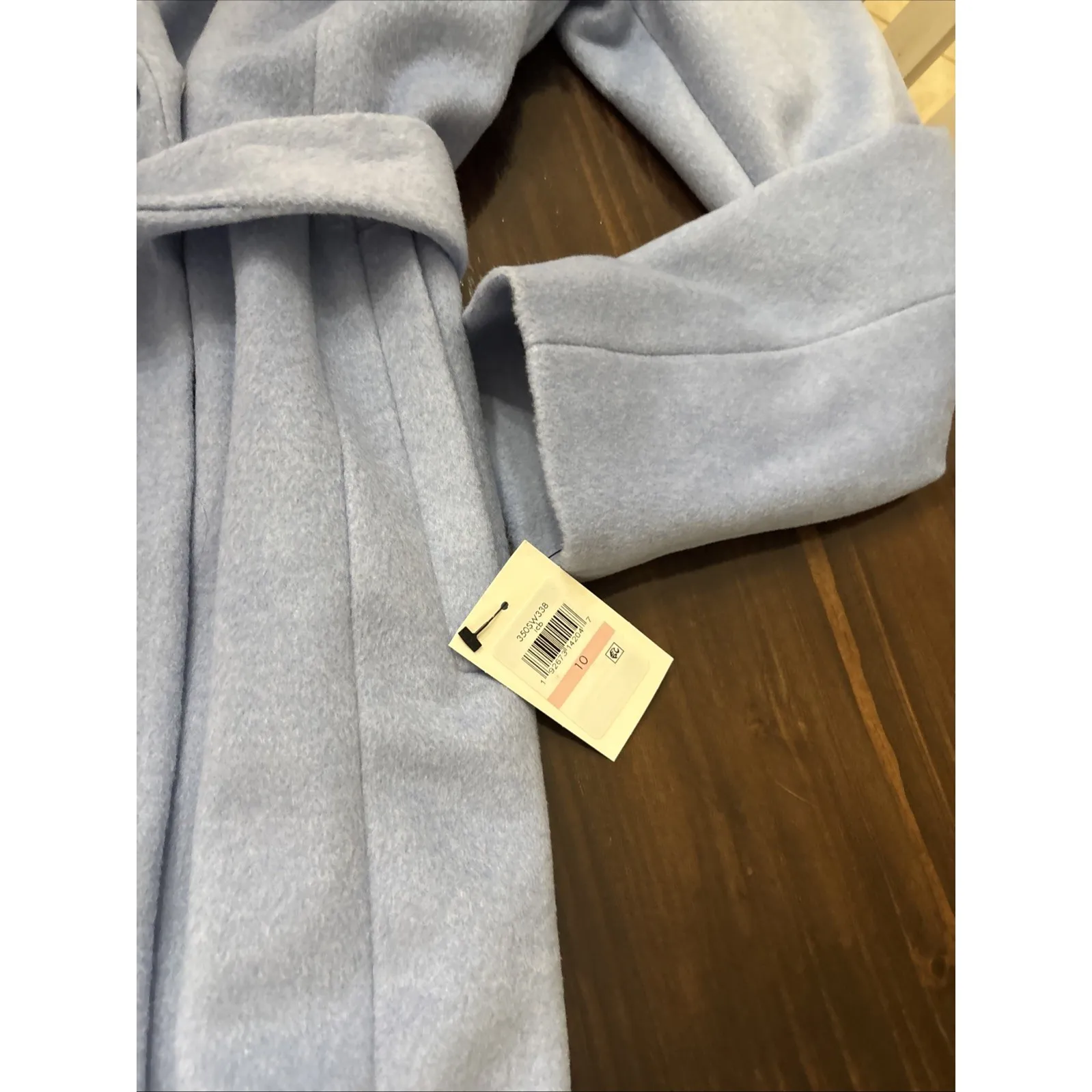 $460 Cole Haan Sz 10 Slick Premium Wool Blend Belted Wrap Trench Coat Ice Blue - Image 6