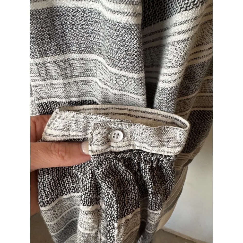 Bella Dahl‎ Shirt Women Large Gray Black Striped V Neck Tie Waist Top Preppy - Image 7