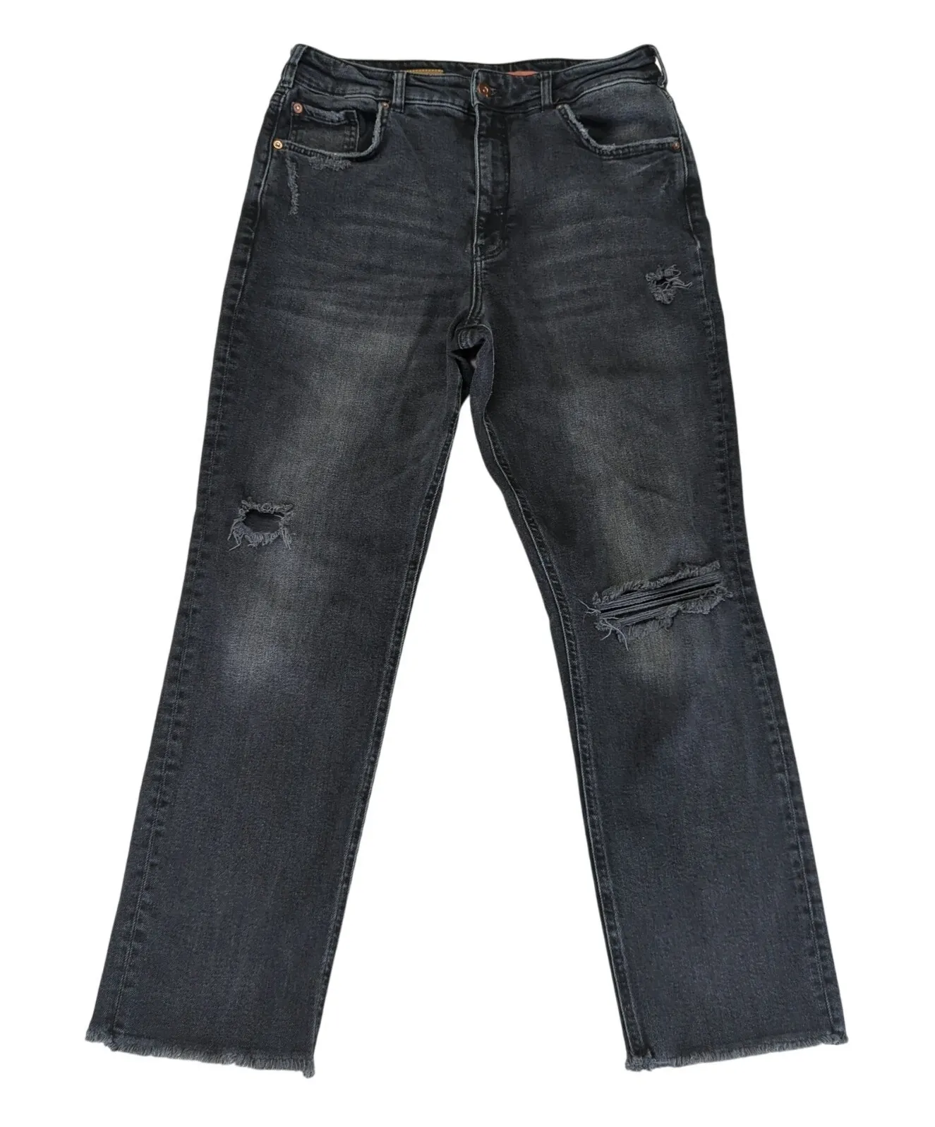 Pilcro Vintage Straight Leg Jeans Black Distressed Women's 32 Stretch High-Rise - Image 1