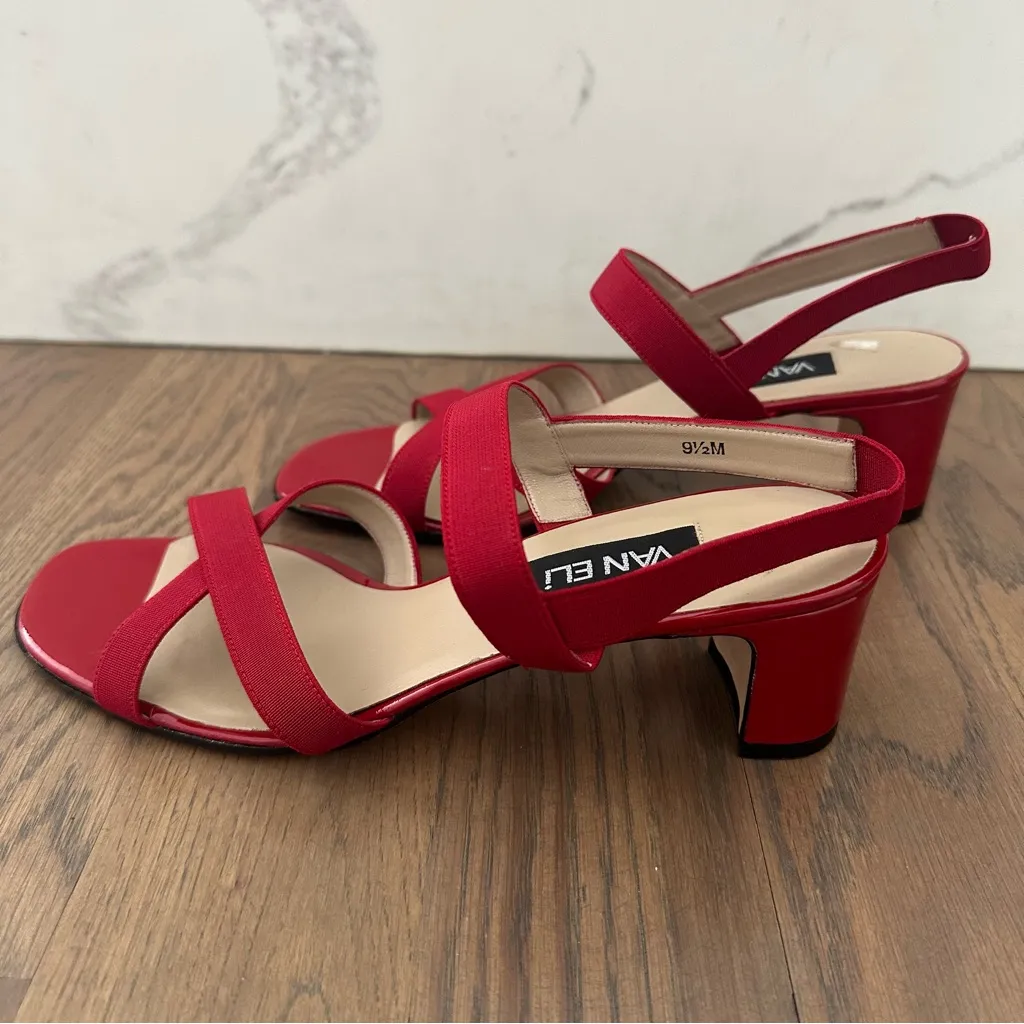 Like New Van Eli Block Heel Cross Strap Patent Leather Sandal Cherry Red 9.5B Size 9.5 - Image 7