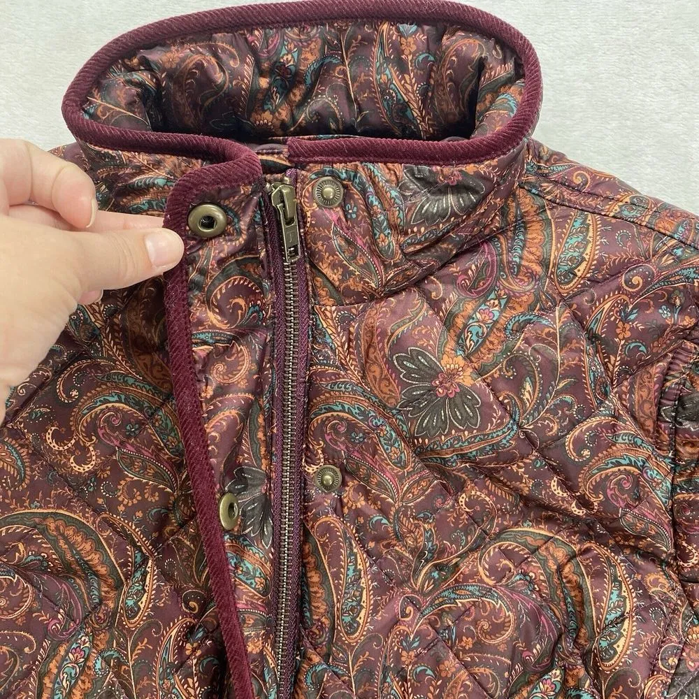 Talbots Jackets Womens S Petite Quilted Paisley Corduroy trim art to‎ wear boho - Image 4