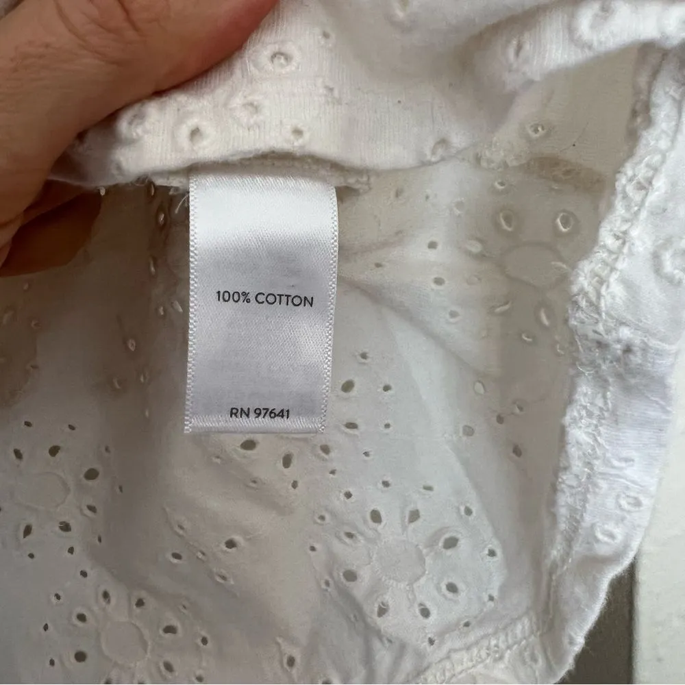 J. Jill White Eyelet Peasant Blouse Size Medium 100% Cotton - Image 8