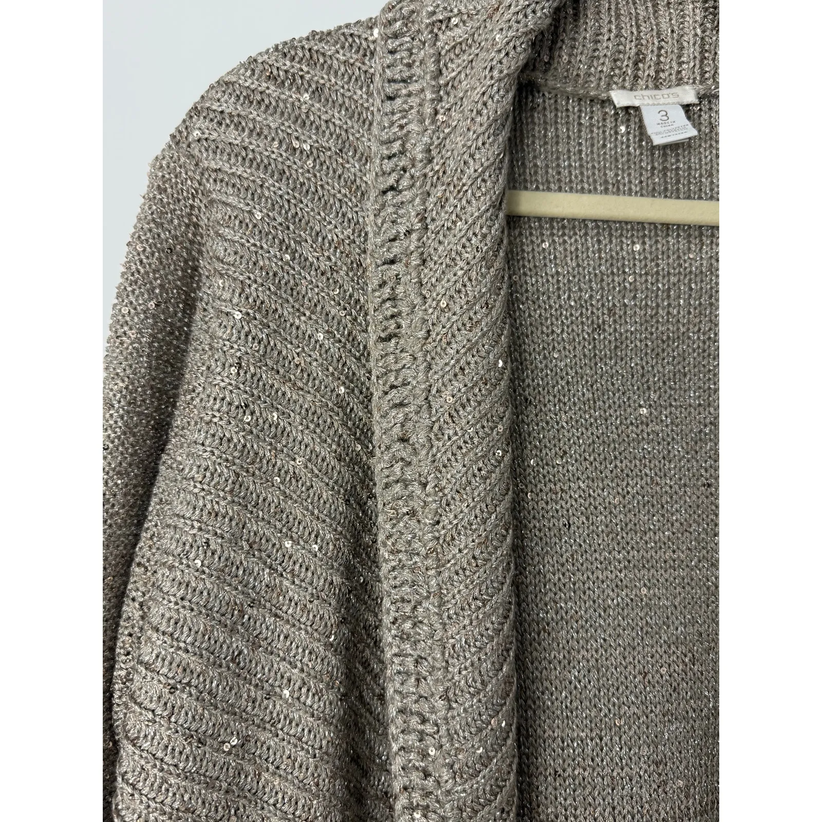 Chico’s Metallic Sequin Open Front Cardigan Sweater Women’s 3 XL Holidays NYE - Image 3