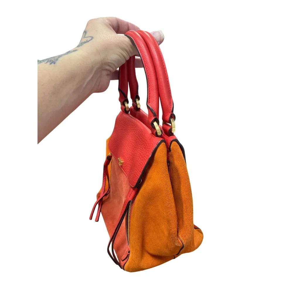 Tory Burch Red Orange Leather/Suede Satchel Adj Crossbody SKU 9491 - Image 2