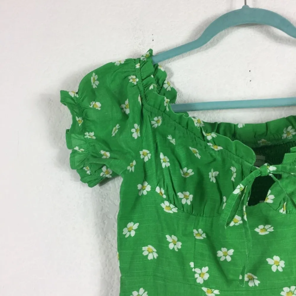 Urban Outfitters Magpie Green Floral Mini Dress Medium Off Shoulder Smocked - Image 7