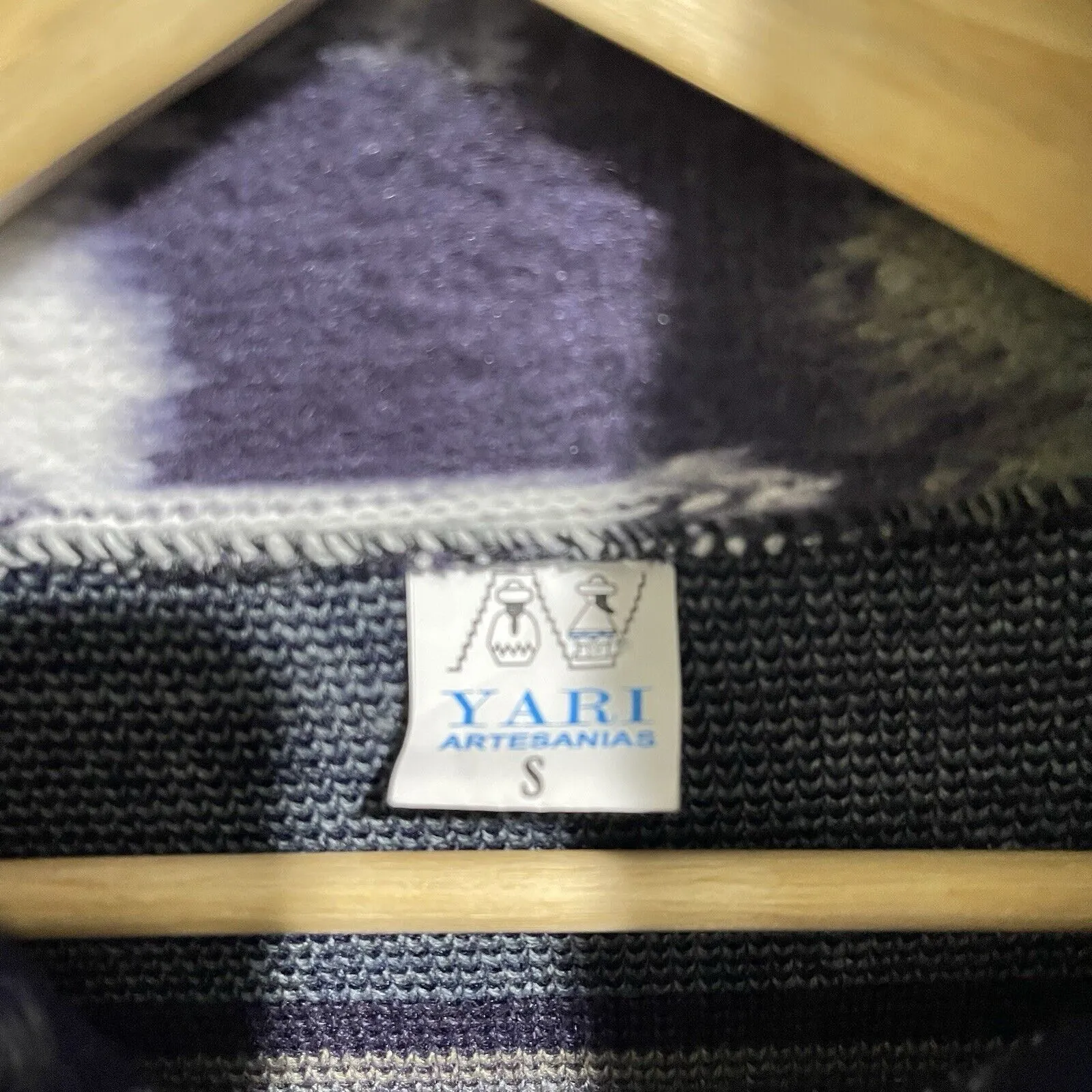 YARI Artesanias Wool Zip Coat Womens S Llama Snowflake Fair Isle Alpaca Blue - Image 2