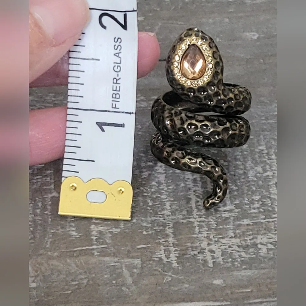 70s Bronze Snake Ring With Crystal Encrusted Head No Size Yellow - Image 12