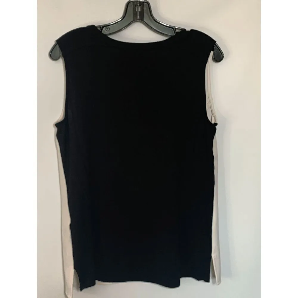 Peter Nygard Sleeveless Black White V Neck Blouse Size 10 - Image 5