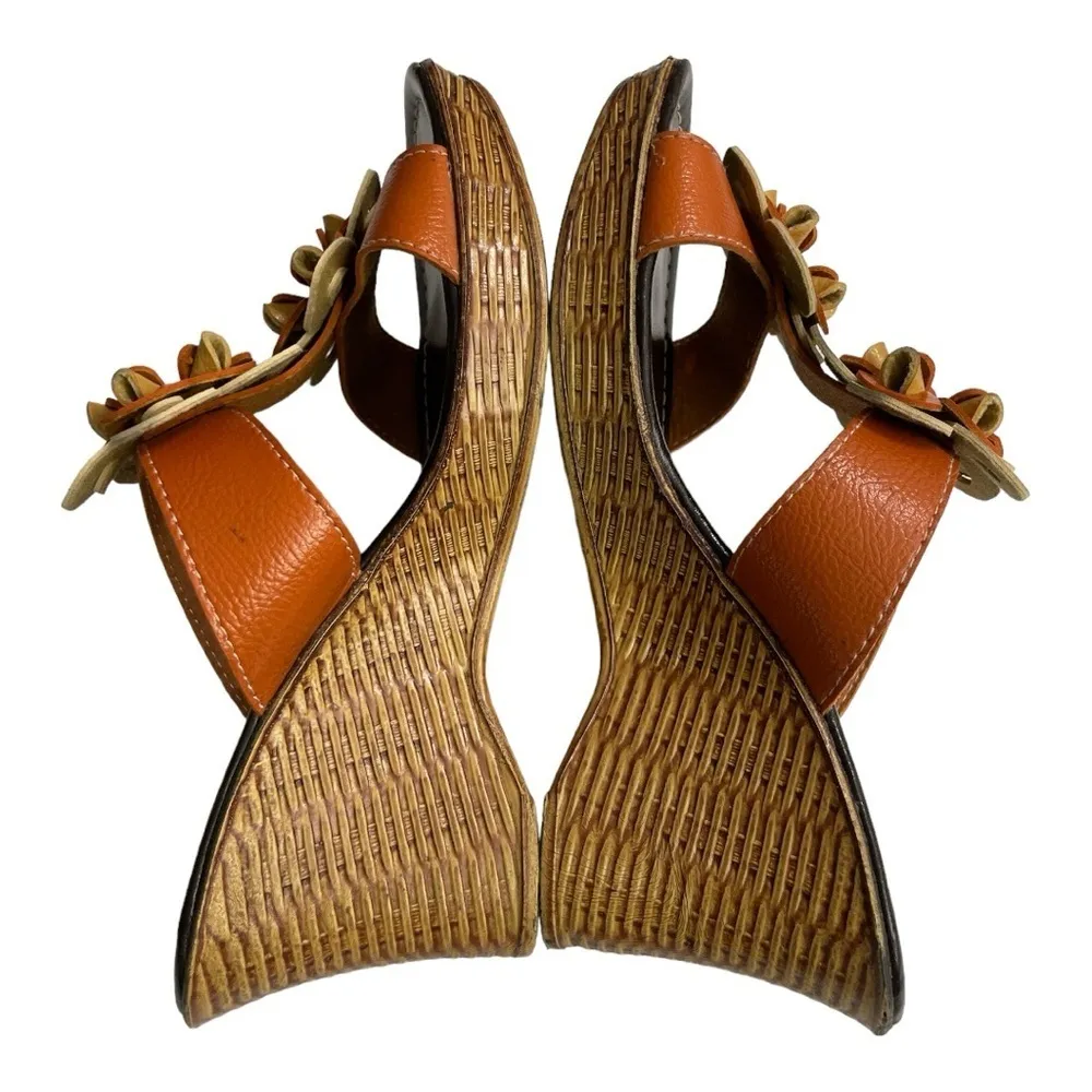 Bonita sandals slide peep toe wedge shoes low heels size 7 Orange - Image 7