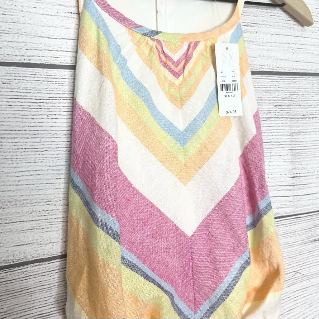 NWT NY&Co Linen Blend Colorful Chevron Stripe Halter Midi Dress Size XL Orange - Image 3