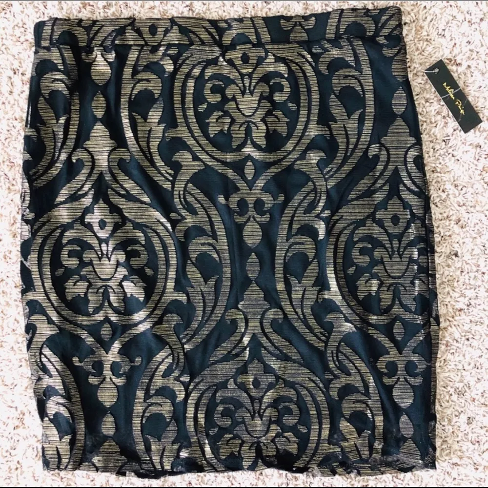 Melissa Paige Skirt Lace-Over Mini Black Gold Size L New with Tag - Image 8