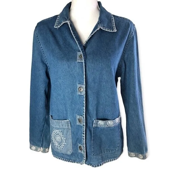 Tantrums Vintage Embroidered Button Down Denim Shirt - Image 21