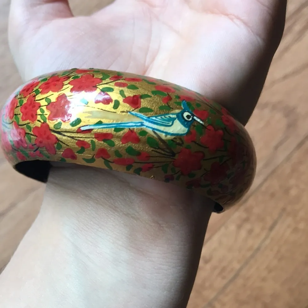 Handpainted Indian wooden bangle bracelet Gold - Image 3