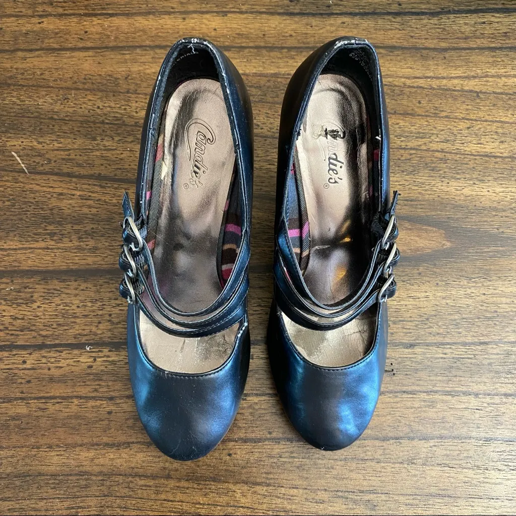 Candie’s Black Mary Jane Heels with Triple Strap Buckles size 7 - Image 2