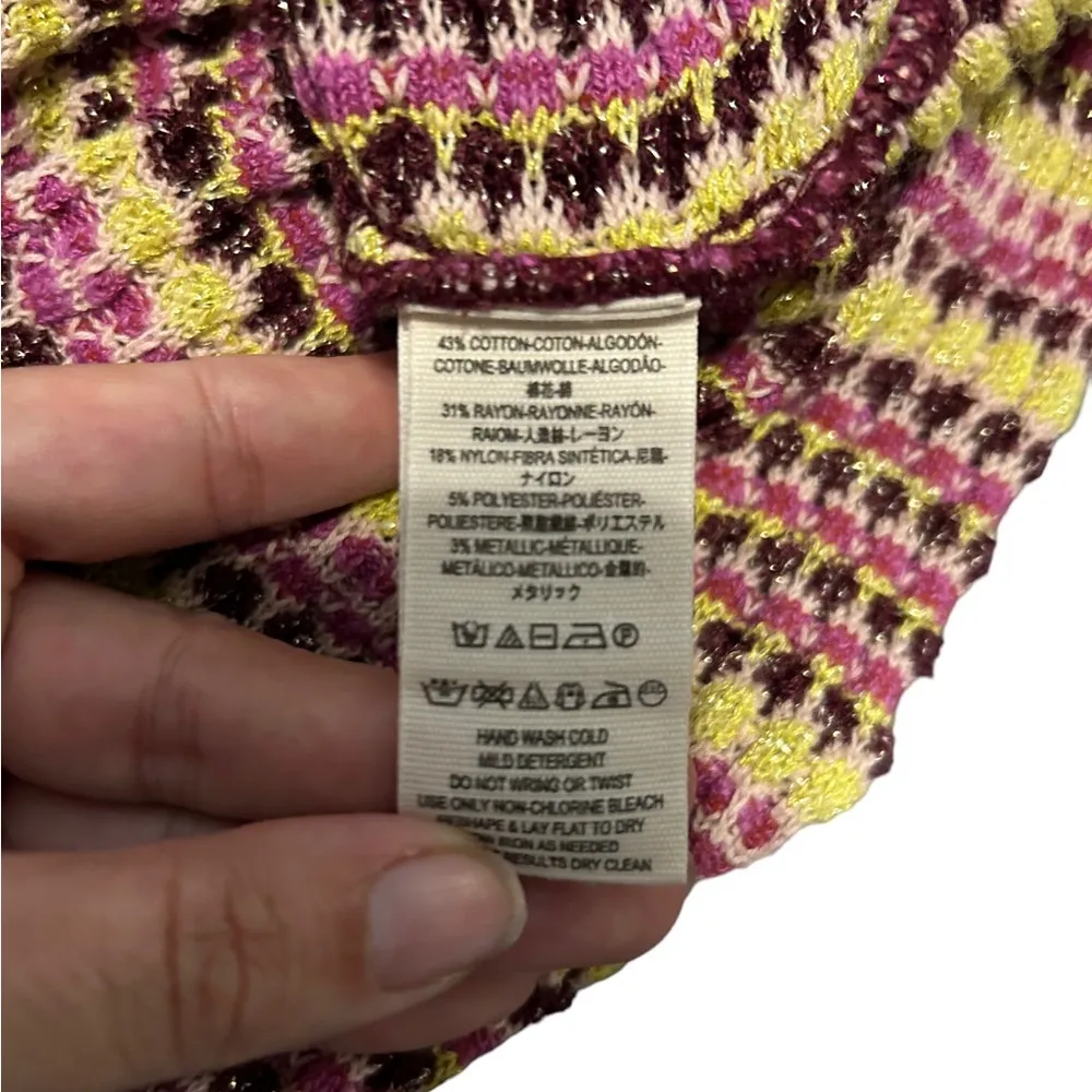 Free People Yellow Striped Metallic Knitted
Short Sleeve dress size large - Image 6