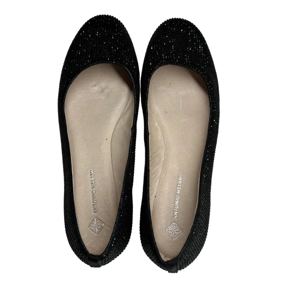 Antonio Melani black flats sparkly 7.5 neutral casual office work party beaded - Image 2