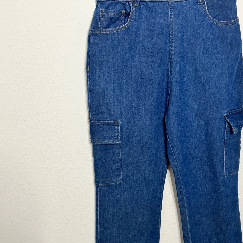 Heart & Heels Sweetheart neckline Bootcut cargo denim jumpsuit romper size L NWT Blue Size L - Image 4