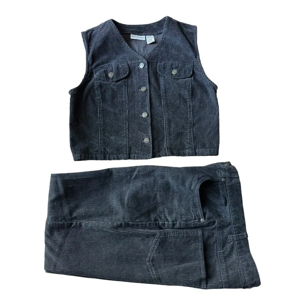Y2K Vintage Corduroy Vest & High Waisted Pants by Kathy Ireland set size Medium - Image 2