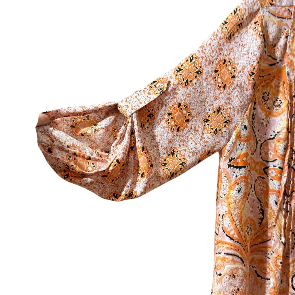 BCBGMAXAZRIA Bessie Pintuck Button Up Tunic Ambrosia Combo Paisley Print 🧡Sz L - Image 10