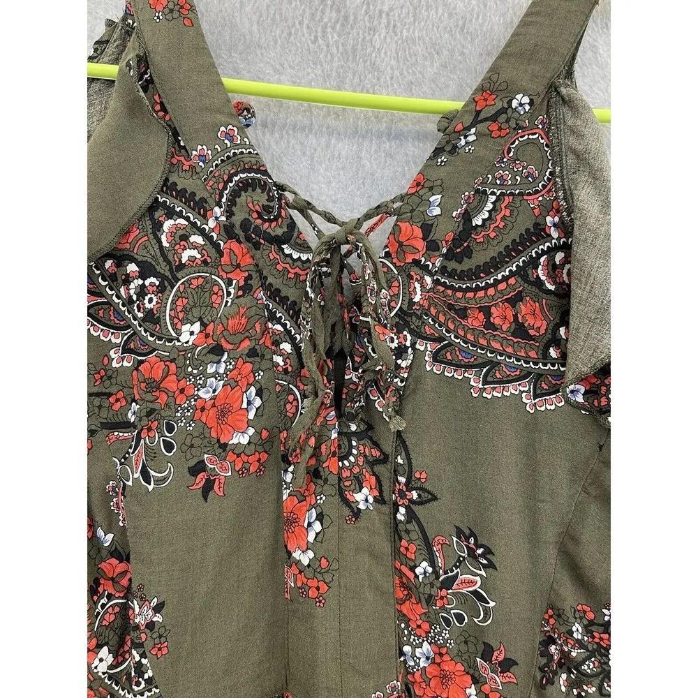 Koton Casual Women's Maxi Dress Cold Shoulder Size 34 (EU) Floral Olive Green - Image 9