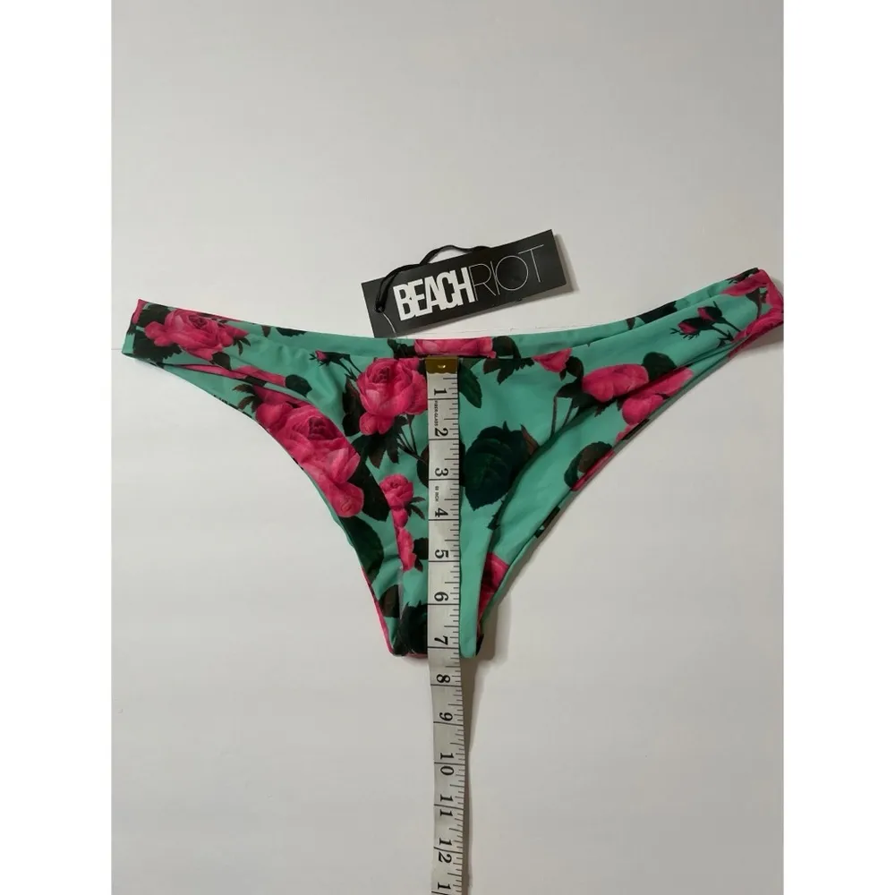 Beach Riot Hot Pink Aqua Rose Floral Print Swim Bikini Bottom Sz L Women - Image 6
