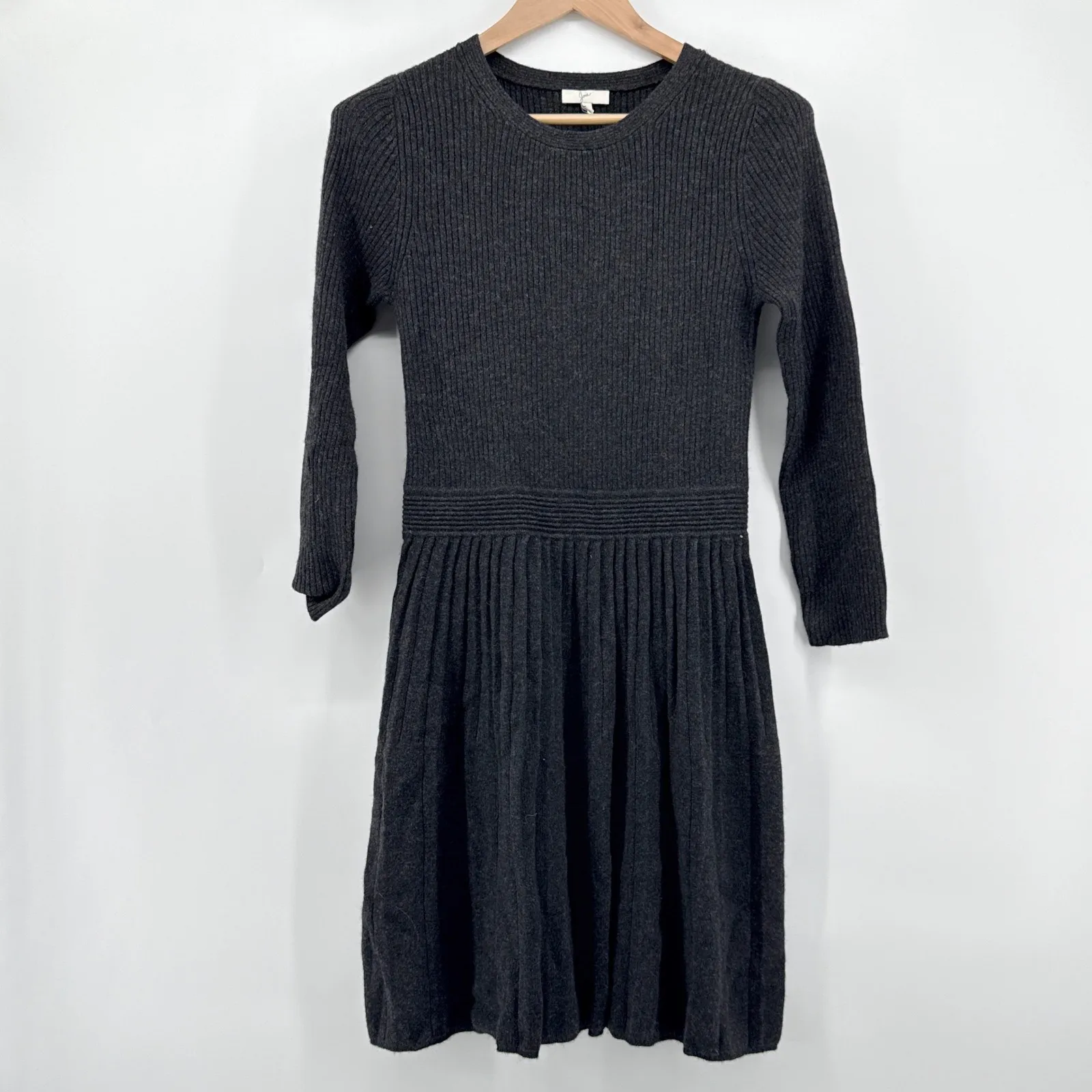 Joie Peronne B Wool Cashmere Sweater Dress Ribbed Pleated Charcoal Gray Large - Image 3