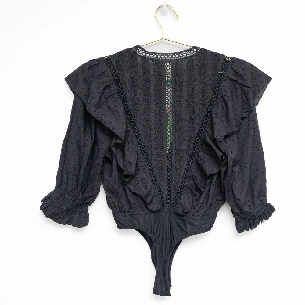 Farm Rio | Black Lace Ruffle Bodysuit - Image 4