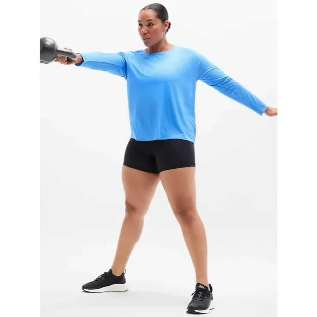 New Athleta L Grid Knit Top Cornflower Blue Long Sleeve Large - Image 3