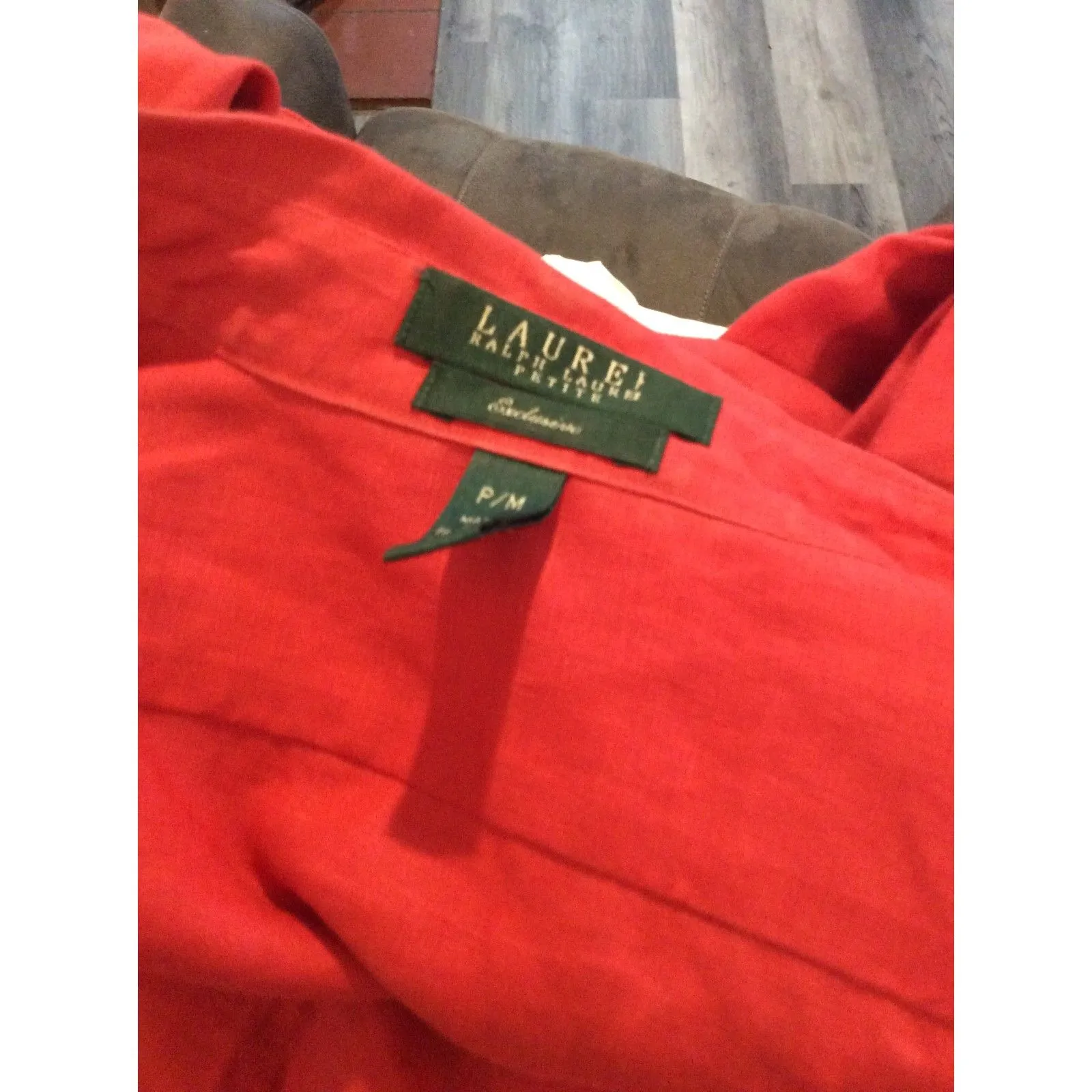 Lauren Ralph Lauren Petite 100% Linen Button up Top Red P/M - Image 3